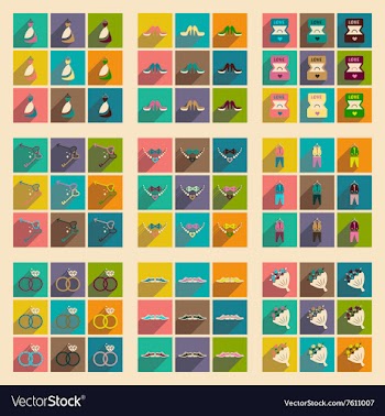 Set of flat web icons with long shadow wedding vector image