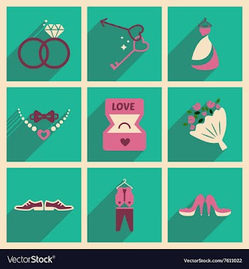 Set of flat web icons with long shadow wedding vector image