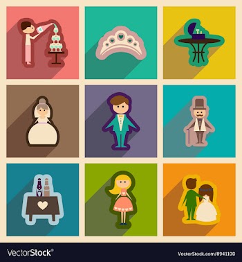 Set of flat web icons with long shadow wedding vector image