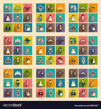 Set of flat web icons with long shadow wedding vector image