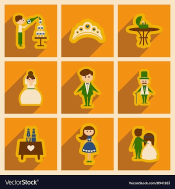 Set of flat web icons with long shadow wedding vector image