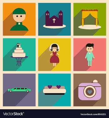 Set of flat web icons with long shadow wedding vector image