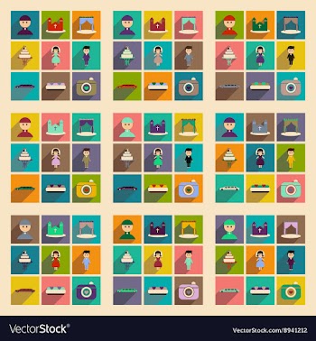 Set of flat web icons with long shadow wedding vector image