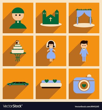 Set of flat web icons with long shadow wedding vector image