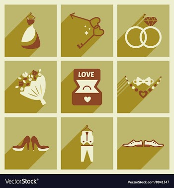 Set of flat web icons with long shadow wedding vector image