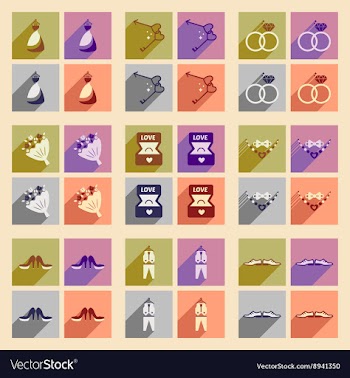 Set of flat web icons with long shadow wedding vector image