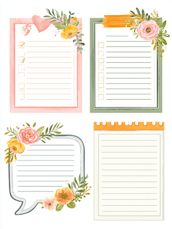 Set of Floral Watercolor Note Pages