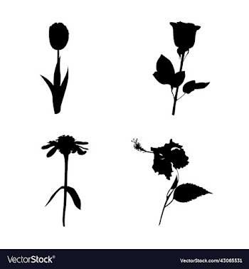set of four different flowers silhouette