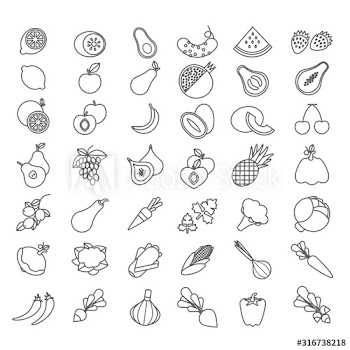Set of fresh tasty fruits and vegetables