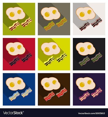 Set of fried eggs and slices of crisp bacon vector image