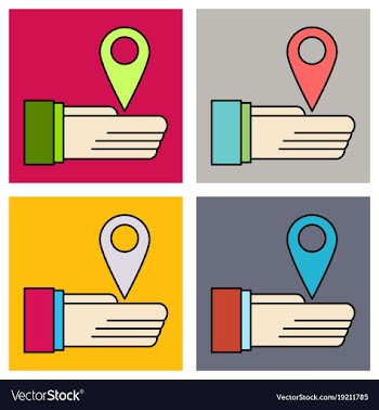 Set of geolocation bar sign hand holds city map vector image