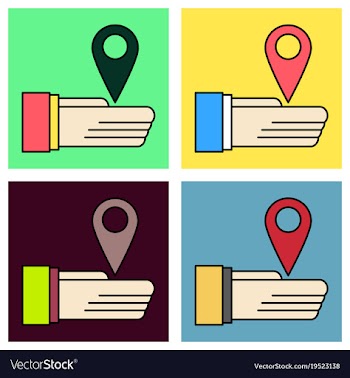 Set of geolocation bar sign hand holds city map vector image