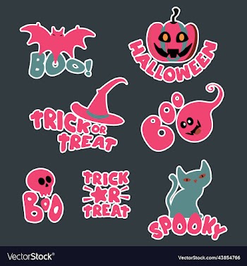 set of ghost halloween lettering icons with text