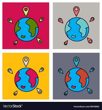 Set of globe earth with color pointer marks vector image