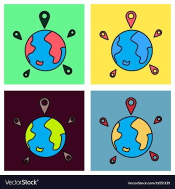Set of globe earth with color pointer marks vector image