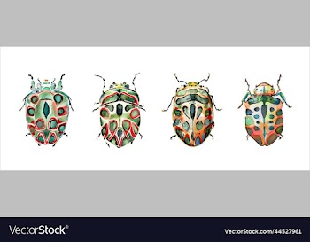 set of green watercolor beetles watercolor