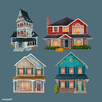 Set of Halloween decorated houses | Free stock vector - 469115