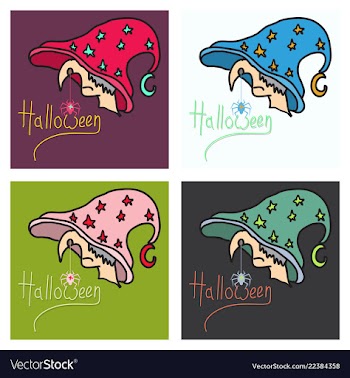 Set of halloween grungy witch in hat lettering vector image