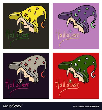Set of halloween grungy witch in hat lettering vector image