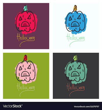 Set of halloween pumpkin with face on dark vector image