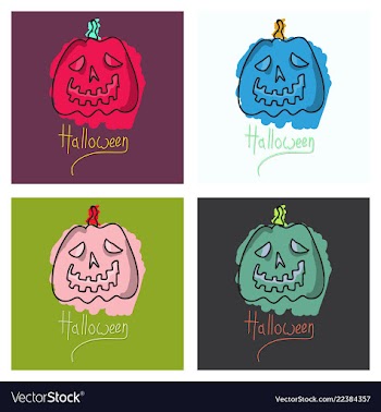 Set of halloween pumpkin with face on dark vector image