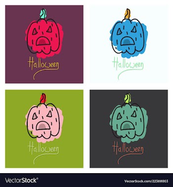 Set of halloween pumpkin with face on dark vector image