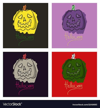 Set of halloween pumpkin with face on dark vector image