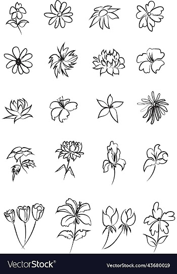 set of hand-drawn flower doodles icons