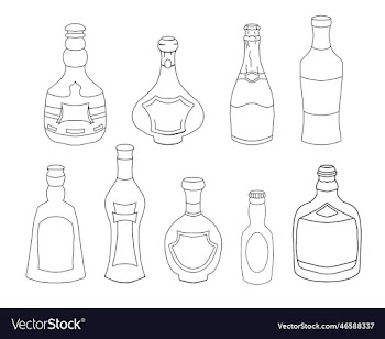 set of hand drawn various liquor bottles