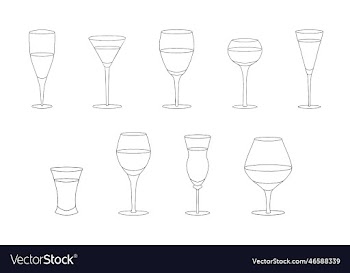 set of hand drawn various liquor glasses