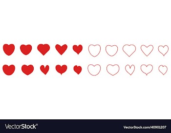 set of heart icons flat and line art style