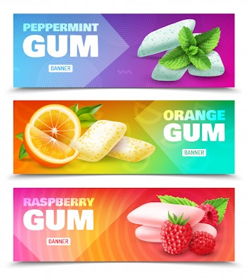 Set of horizontal ad banners realistic chewing gum with various flavor isolated on colorful Free Vector