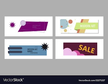 Set of horizontal white banners with triangular vector image
