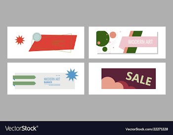 Set of horizontal white banners with triangular vector image