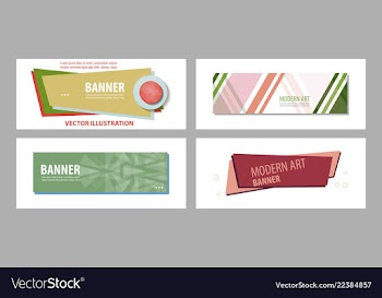 Set of horizontal white banners with triangular vector image