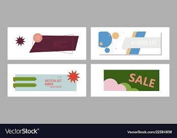 Set of horizontal white banners with triangular vector image