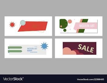Set of horizontal white banners with triangular vector image