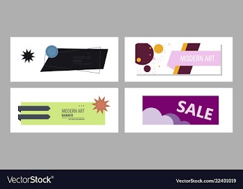 Set of horizontal white banners with triangular vector image