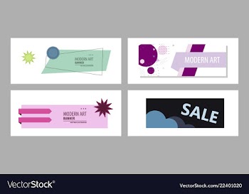 Set of horizontal white banners with triangular vector image