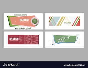 Set of horizontal white banners with triangular vector image
