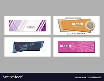 Set of horizontal white banners with triangular vector image