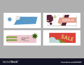 Set of horizontal white banners with triangular vector image