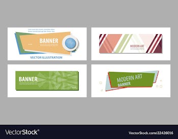 Set of horizontal white banners with triangular vector image