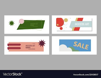 Set of horizontal white banners with triangular vector image