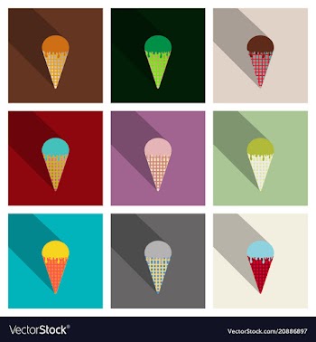 Set of ice cream in waffle cone icon vector image
