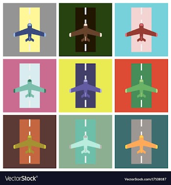 Set of icons in flat design airplane runway vector image