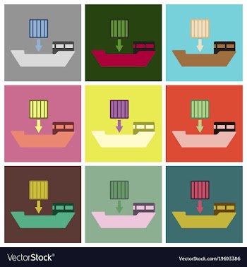 Set of icons in flat design container loading vector image