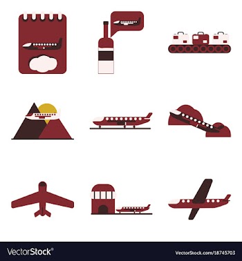 Set of icons in flat design for airport on a vector image