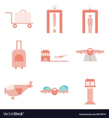 Set of icons in flat design for airport on a vector image