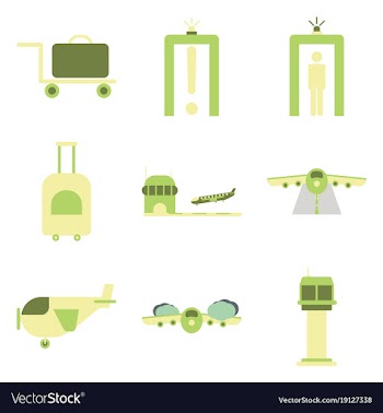 Set of icons in flat design for airport on a vector image